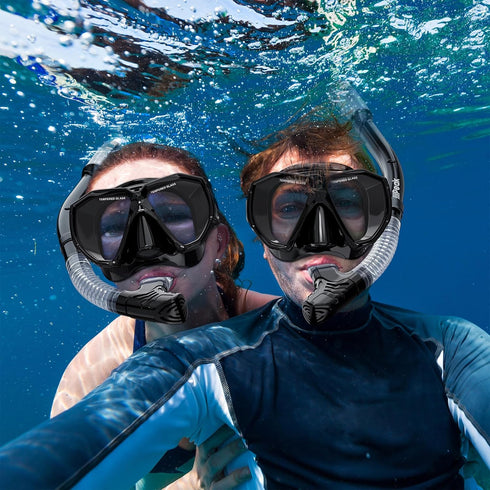 HiiPeak Snorkeling Gear for Adults, Dry Snorkel Set with Panoramic Wide View Diving Scuba Mask and Nose Cover