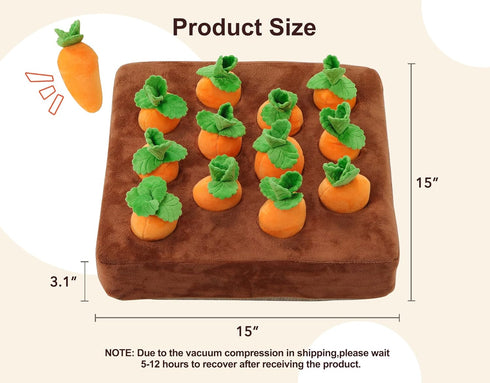 Interactive Squeak Carrot Snuffle Mat for Dogs - Plush Puzzle Toys 2 in 1 for Pet Stress Relief with 12 Carrots