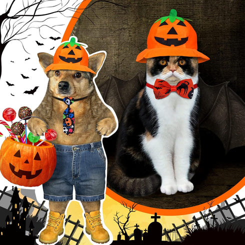 32 Pieces Halloween Dog Bow Ties & Adjustable Cat Bow Ties - Pumpkin Ghost Neckties for Halloween Fall Decoration