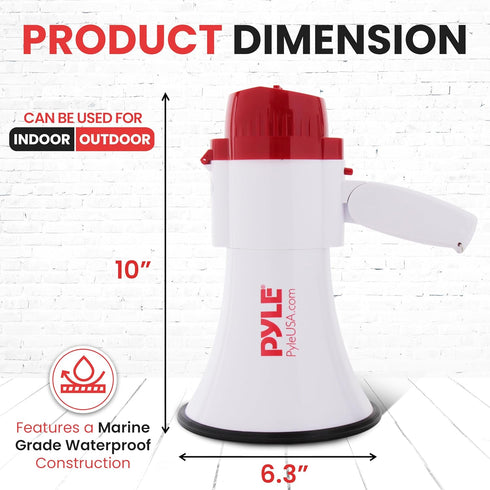 Pyle Megaphone Speaker Lightweight Bullhorn with Built-in Siren, Adjustable Volume Control, 800 Yard Range - PMP30