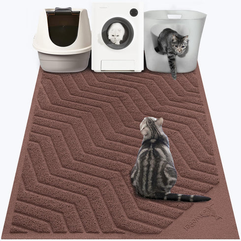 WePet Cat Litter Box Mat (No. 02-2), Durable PVC Pad, XXL 47 x 36, Urine-Resistant Trapping Rug in Brown