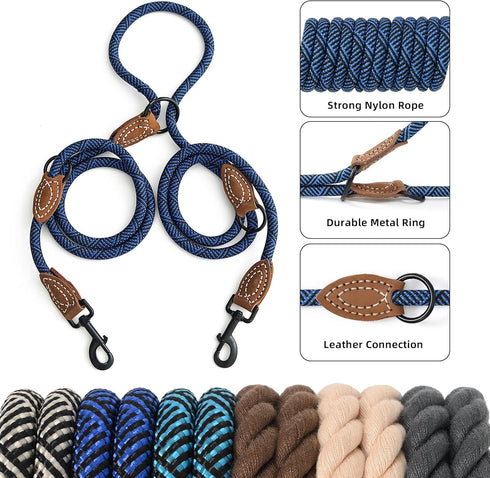 Mile High Life Dual Dog Leash, 360 Swivel No Tangle Walking Leash, Hands Free Leash for Two Dogs (Blue, 8FT)