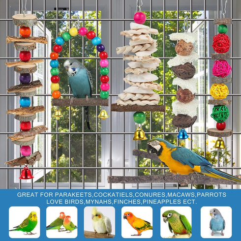 Bird Perch Bird Toys, 6 Pack Wooden Chew Toys, Cage Accessories for Parakeet, Conure, Cockatiel, Lovebird, Budgie