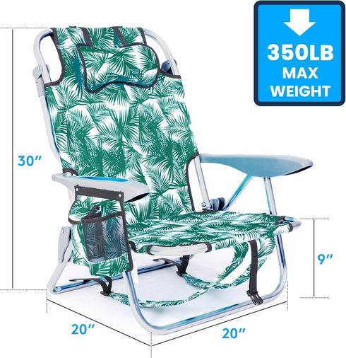Backpack 5 Portable Beach Chair for Adults, Outdoor Camping Chair Lay Flat Folding Beach Reclining Chair