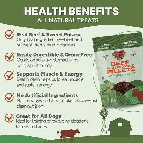 3 Pack 8 oz Gaines Family Farmstead Beef & Sweet Potato Fillets for Dogs - Bags, All-Natural, Grain-Free, Healthy Dog