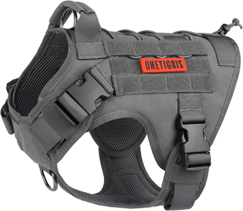 Tactical Dog Training Vest No Pull Harness - Adjustable Dog Hiking Working Vest for Dogs (Grey, Medium)