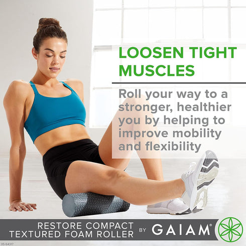 12L 4" Gaiam Restore Compact Textured Foam Roller for Muscle Repair and Exercise X Diameter Massager Roller Ideal