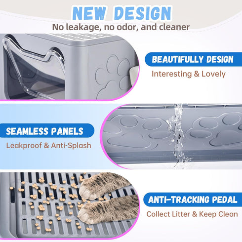 Enclosed Cat Litter Box with Lid Foldable Potty,Drawer Type Extra Large Cover Litter Box with Mat, Kitty Free