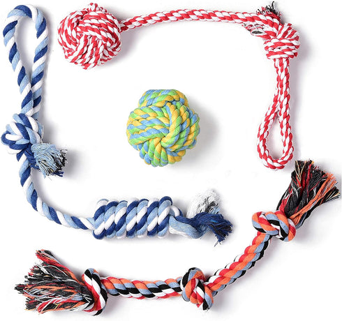 Fida Dog Rope Toys 4 Pack, Sturdy Cotton Chew Tug Ropes for Indoor/Outdoor, Interactive Tug o'war Toys for Small Dogs