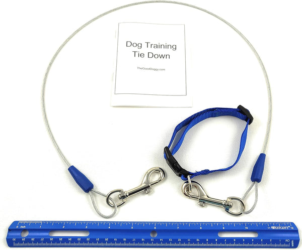 Dog Training Tie Out Cable, 3 Ft Chew Proof Cable for Potty Training, Jumping, and Destructive Chewing (Tie-Down with