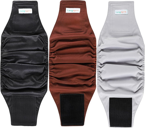 Langsprit Male Belly Bands for Dogs, Pack of 3 High Absorbing Washable Dog Diapers (Black, Gray, Coffee)