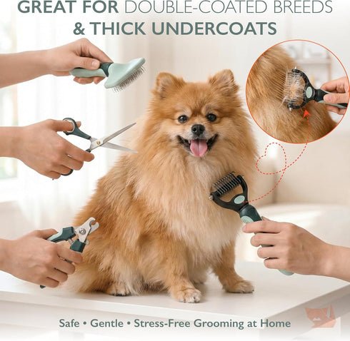 8-in-1 Set HamInWay Pet Grooming Kit for Dogs & Cats Includes Brushes, Combs, Nail Clippers & File Professional