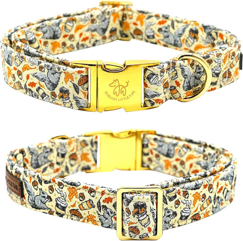 Elegant Little Tail Fall Dog Collar, Adjustable Squirrels Halloween Pet Bow Collar for X-Small Dogs