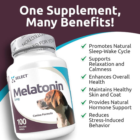 K9 Select Melatonin for Dogs, Calming Treats, Sleep Aid, 3 mg, 100 Vegetarian Capsules