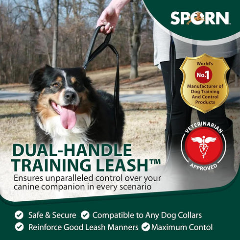 Sporn Dual Handle Padded Dog Training Leash, 6ft Heavy Duty for Maximum Control, Reflective Strap for Visibility