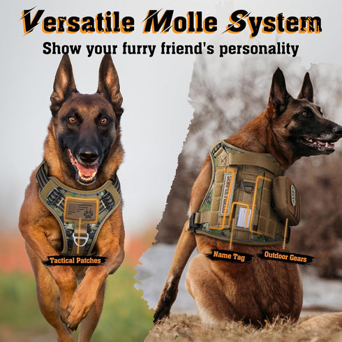 rabbitgoo Small Dog Harness No Pull, Tactical Vest with Molle, Control Handle, Adjustable Reflective Military, Brown