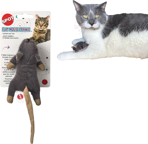 SPOT Flat Mouse Frankie with Catnip, Cat Toy, 5.5in Plush Mice with Catnip and Crinkle Sound, Perfect for Chasing