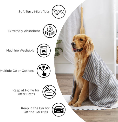 Bone Dry Pet Grooming Towel Collection, Embroidered Absorbent Microfiber Drying Set, 15x30, Black, 3 Count