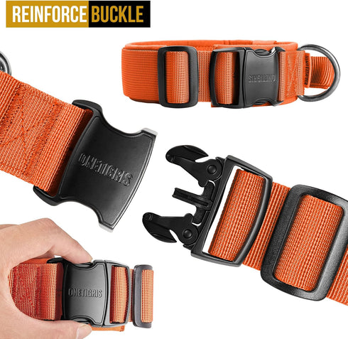 Tough Tactical Dog Collar with Handle, Military Adjustable Collar for Training (Medium, Orange)