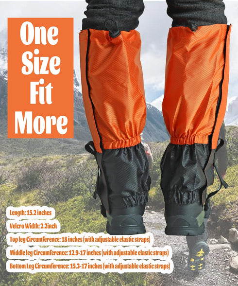 QTECLOR Adjustable Leg Gaiters for Men/Women, Lightweight Snow Shoe Gaiters for Hiking and Snowshoeing