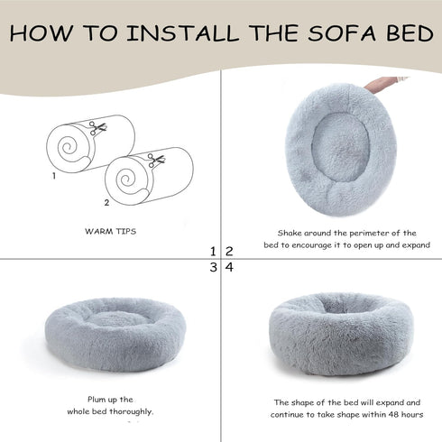 39'' Calming Dog Bed, Plush Anti-Anxiety Donut Bed for Small Medium Large Dogs, Cozy Soft Round Washable Marshmallow