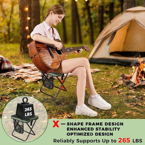 ABUUL 12" 265Lbs, Portable Collapsible Stool - Folding Chair with Storage Pouch, Convertible Satchel for Hands-Free