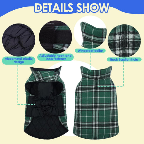 MIGOHI Reversible Dog Coat, Windproof, Waterproof Winter Jacket, Plaid Dog Coats for Cold Weather, Green, L
