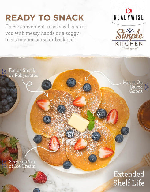 28 READYWISE - Simple Kitchen Freeze Dried Whole Blueberries, Servings, Vegan, Gluten Free, Fruit Snacks, Emergency