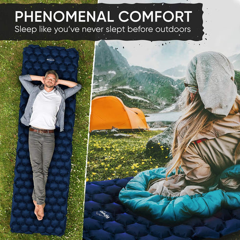 POWERLIX Ultralight Sleeping Pad for Camping - Compact Lightweight Airpad with Inflating Bag, Carry Bag, Repair Kit