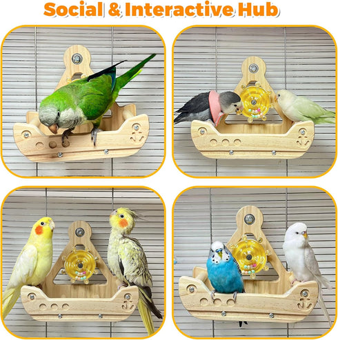 2 in1 Bird Perch Toy with Spinner Rattle Toys, Safe Cockatiel Toys Enrichment, Indoor Bird Cage Accessories Conure