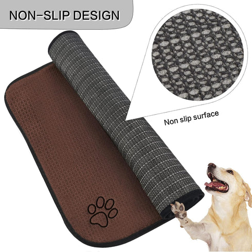 Sinland Microfiber Large Pet Food Mat, Dog Feeding Mat with Anti-Skid Backing, 21 Inch x 32 Inch, Brown