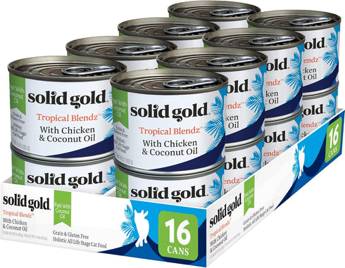 Solid Gold Wet Cat Food Pate for Adult & Senior Cats - Real Chicken & Coconut Oil, High Protein Grain Free, 6oz (16