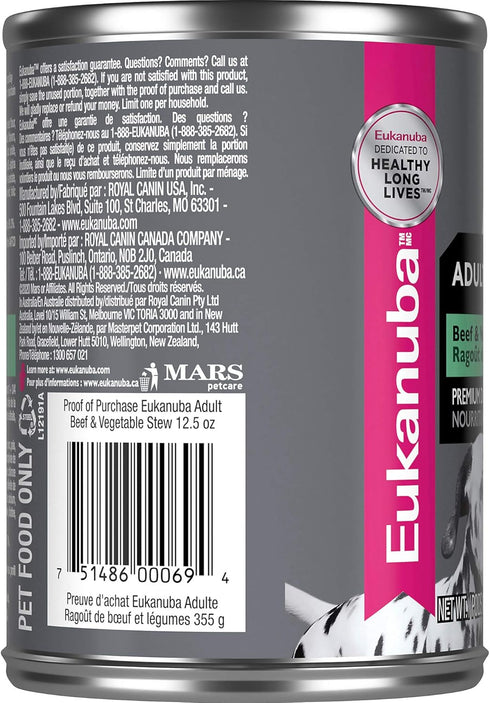 Eukanuba Adult Wet Dog Food, Beef & Vegetable Stew, 12.5 oz Can (12-Count)