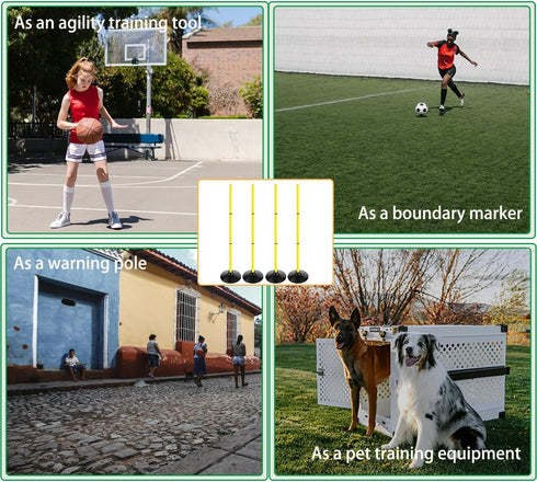 ASENVER 4FT Set Agility Poles Detachable Speed Training Poles Soccer Slalom Sticks with Agility Ladder and Cones