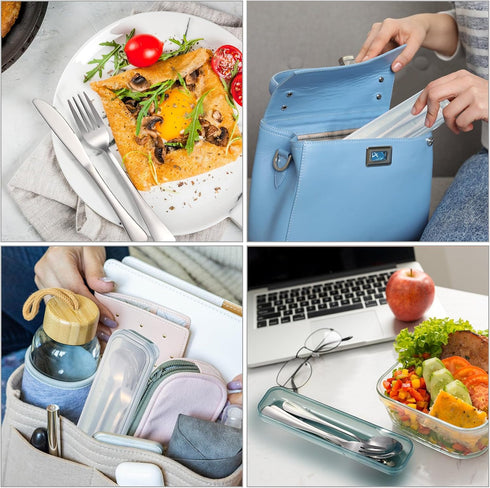 Yinkin 4 Pack Portable Travel Utensils Set - Reusable Stainless Steel Flatware with Case - Mixed Color