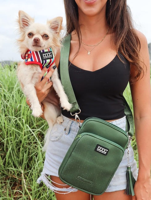 DOOG Walkie Bag, Adjustable Shoulder Bag with Poo Bag and Water Bottle Compartment | Neosport Green