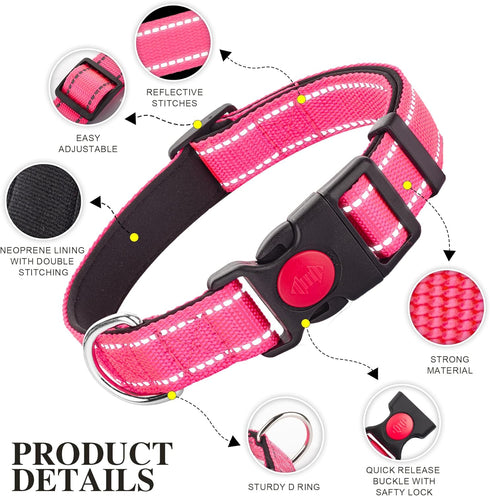 2 Pack Reflective Dog Collar for Large Dogs, Nylon Collars with Quick Release Safety Buckle for Small Medium Dogs