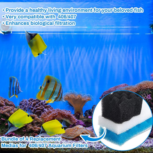 18 Set 406/407 Threlaco Pcs Bio Sponge Compatible with Fluval Aquarium Filters Compatible with Aquarium Filters