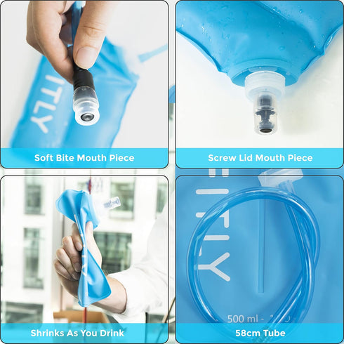 Soft Flask 17 oz (500 ml), Shrink As You Drink Water Bottle for Hydration Pack/Running Vest