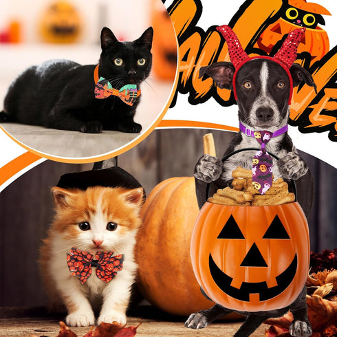 120 Pcs Halloween Dog Bow Tie Collar Set, Includes 60 Pumpkin Bow Ties, 30 Dog Neckties, 30 Large Bow Tie Collars, Pet