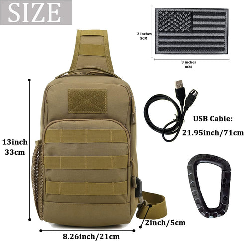 Valinov Tactical Shoulder Bag - Molle Military Sling Daypack Backpack with USB Charging Port
