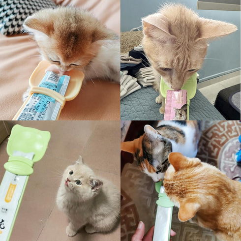 2 Pack Cat Strip Feeder, Cat Food Dispenser Spoon, Multi Functional Treat Squeeze Spoon for Cat Bar Treats, Yellow