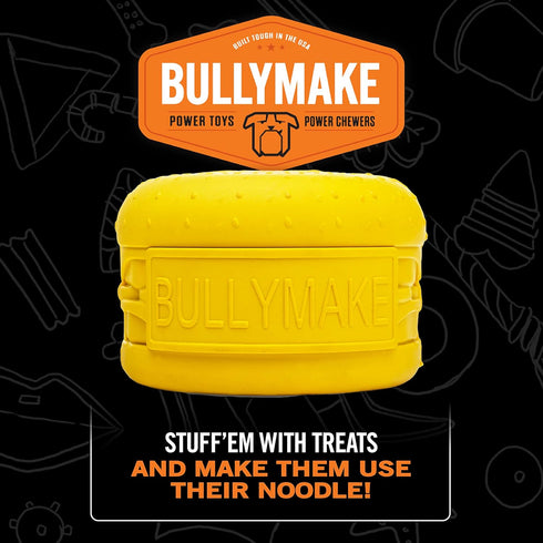BULLYMAKE Cheeseburger Rubber Chew Toy for Dogs, Made in USA, Treat Stuffing Toy