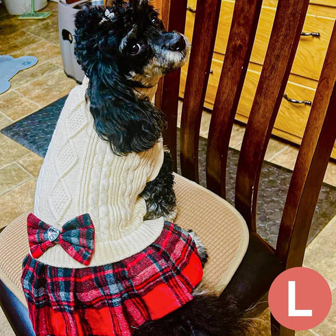 KYEESE Stretchy Dog Sweater, Knitwear for Small Dogs, Soft Turtleneck Pet Sweater Dress with Bowtie for Winter