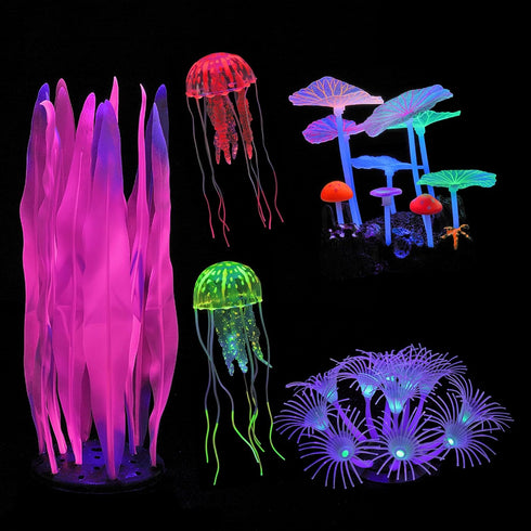Glowing Fish Tank Decorations Plants, 5 pcs Glow Aquarium Decoration Plants Kit Glowing Sea Anemone Coral Ornaments by Filhome
