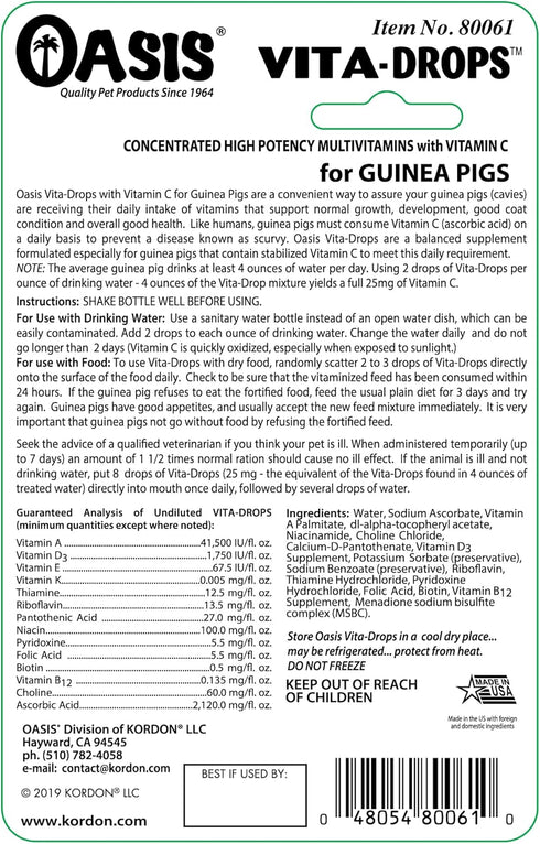 OASIS #80061 Guinea Pig Vita Drop, 2-Ounce Supplement