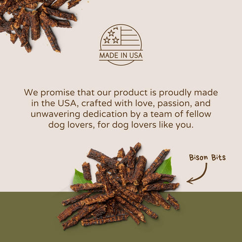 Bison Bits: Pure Bison Dog Treats - All Natural, Vet Approved, Grain Free, Healthy & Nutritious (8oz)