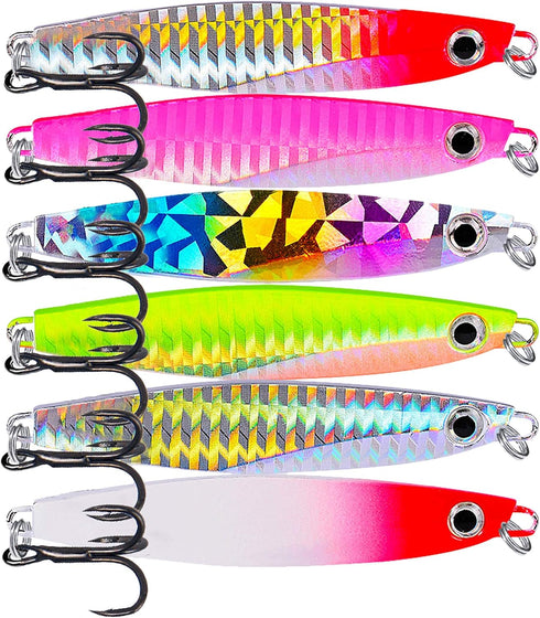 Saltwater Fishing Jigs, 6pcs Vertical Flat Jigging Lure for Tuna, Amberjack, Kingfish, and Snapper Fishing