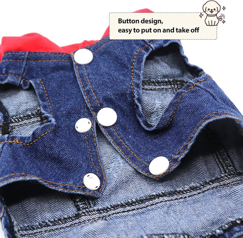 SILD Pet Clothes Dog Jeans Jacket - Cool Blue Denim Coat for Small Medium Dogs, Classic Hoodies (Red, XS)