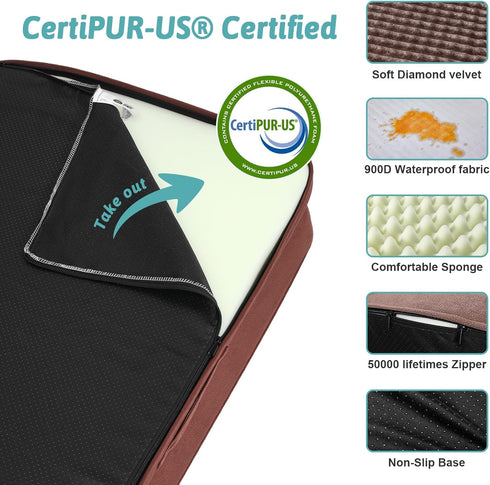 Orthopedic Dog Bed for Large Dogs - Washable Sofa Bed with Supportive Foam, Waterproof Lining, Brown (42" L x 30" W)